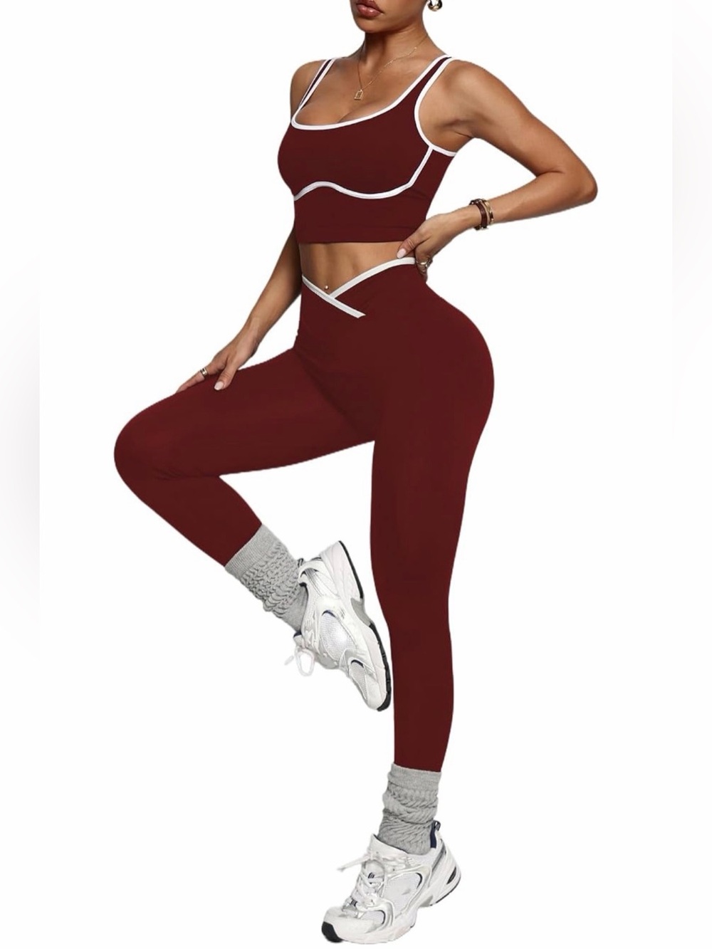 Women's Burgundy High-Waist Leggings & Crop Top Set